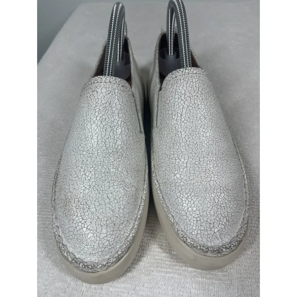 FRYE Sneaker‎ Leather Loafers Brea Slip On Ivory Crackle Women’s 7.5 Comfort